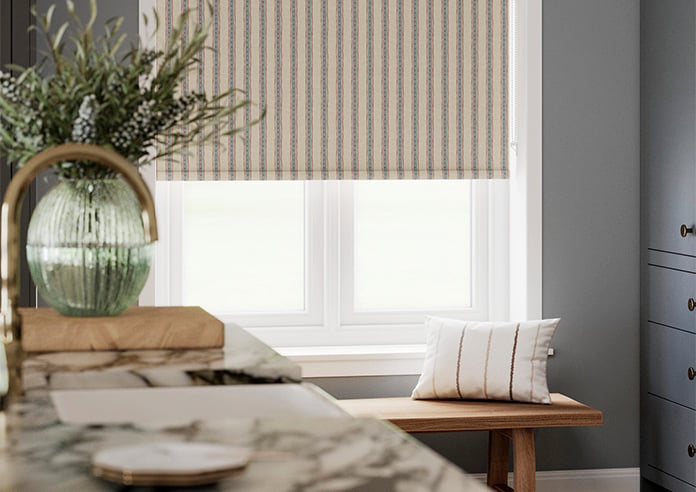 Emily Bond Block Printed Stripe, Blue & Red - Roller Blind - Image 5